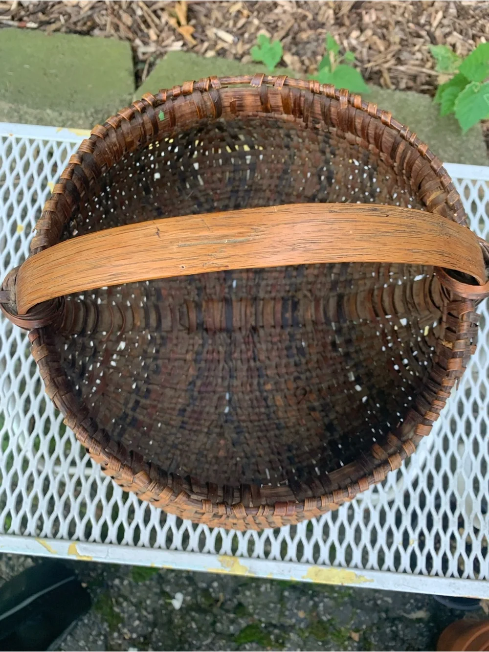 Antique Woven Splint Oak Buttocks Basket Primitive Farmhouse Gathering